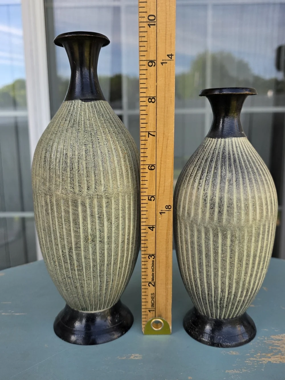 Decorative Vase Set Ribbed Textured Black Cream Boho Farmhouse Decor